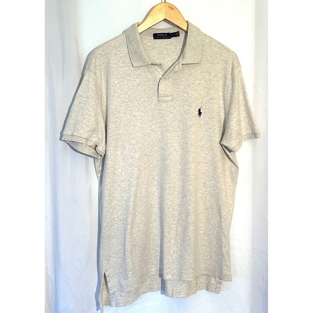 Polo Ralph‎ Lauren Mens Short Sleeve Polo Shirt Heather Oatmeal Beige Cotton L